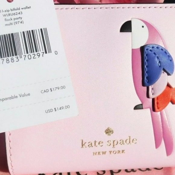 Kate spade NEW Pippa flock party pink parrot small bucket crossbody and wallet - Picture 6 of 8